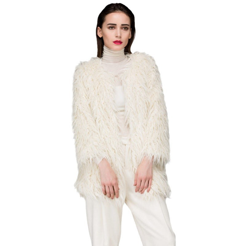 Women's Fluffy Faux Fur Wrap with Generous Cut and Elegant Sleeves