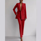 Women's Elegant Double-Breasted Blazer and Tailored Trousers