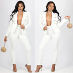 Elegant Women's Blazer Outfit with Fitted Trousers