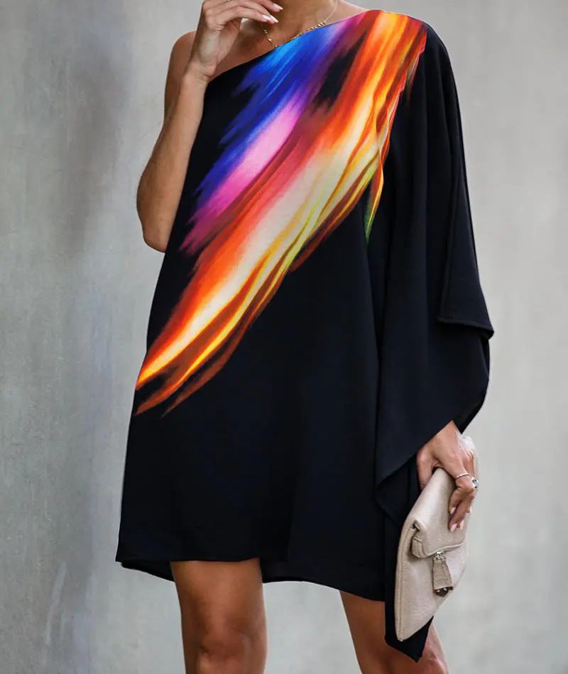 Women's Asymmetrical Mini Dress with Graphic Print