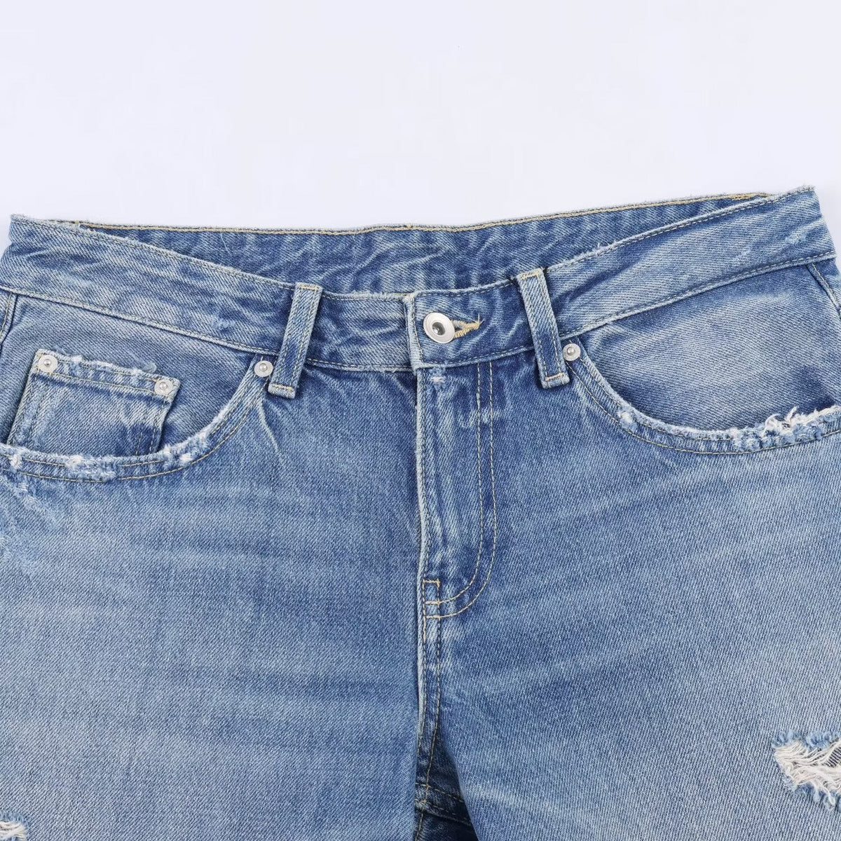 Women's Flared Jeans with Distressed Effects and Frayed Hems