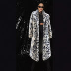 Women's Luxurious Faux Fur Coat with Leopard Print