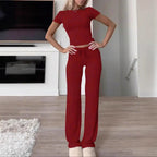 Women's Casual Lounge Set with Fitted Top and Comfortable Pants