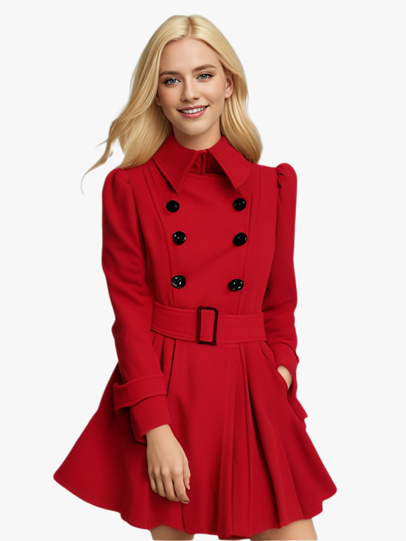 Women's Elegant Trench Coat with Flared Cut and French Collar