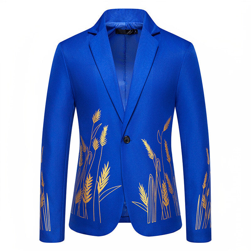 Elegant Blazer with Artistic Plant Pattern and Fine Texture