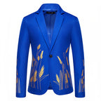 Elegant Blazer with Artistic Plant Pattern and Fine Texture