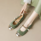 Women's Ballet Flats with Elegant Strap and Fashionable Pearl Jewelry