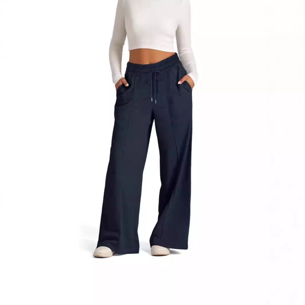 Women's Comfortable Wide-Leg Casual Pants with Elastic Waist and Pockets