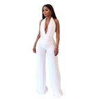 Elegant Jumpsuit with Deep Neckline and Flowing Fabric