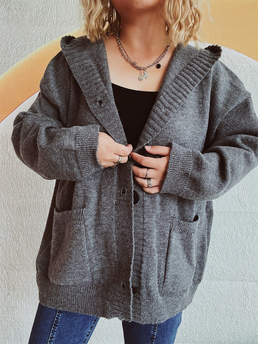 Women's Comfortable Hooded Cardigan with Pockets