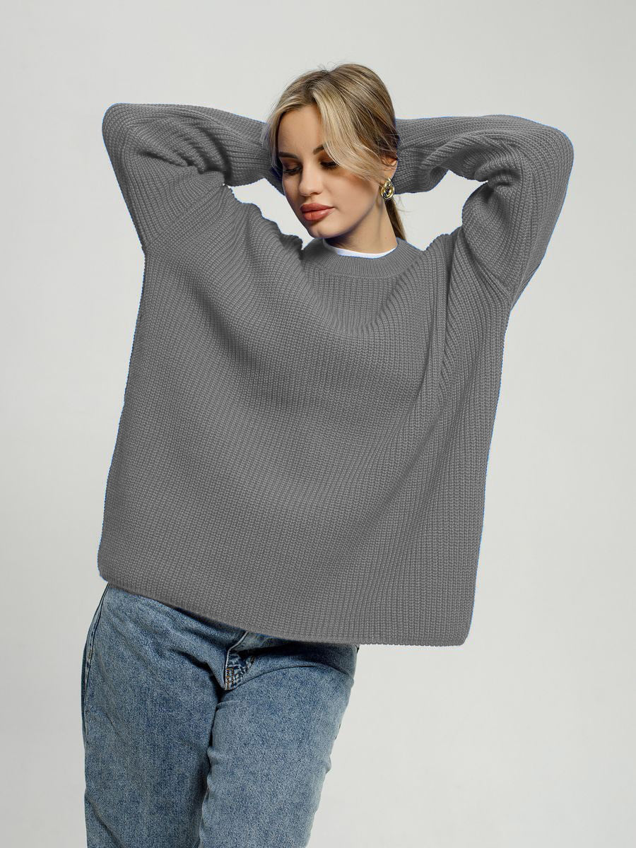 Women's Chunky Knit Comfort Sweater with Round Neckline