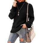 Women's Chunky Knit Sweater with High Collar and Textured Surface