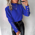 Elegant Blouse with Puff Sleeves and Gold Button Details