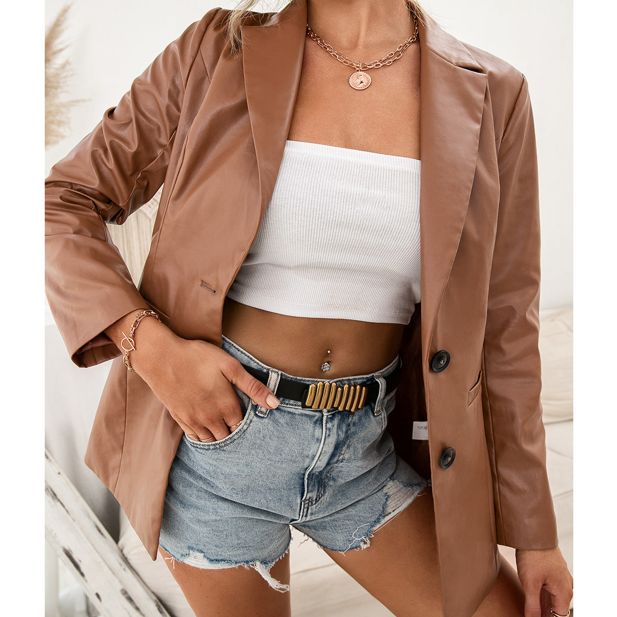 Elegant Faux Leather Blazer