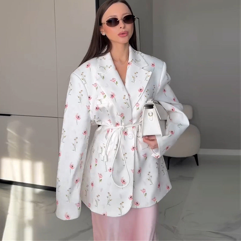 Women's Elegant Blazer Jacket with Floral Details
