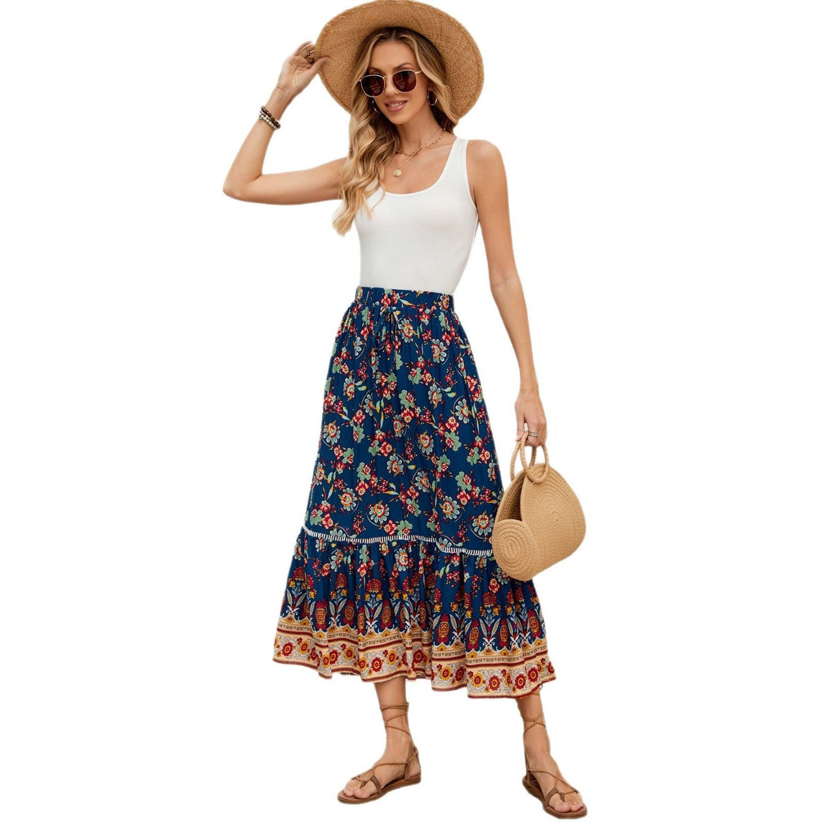 Women's Maxi Skirt with Playful Floral Pattern