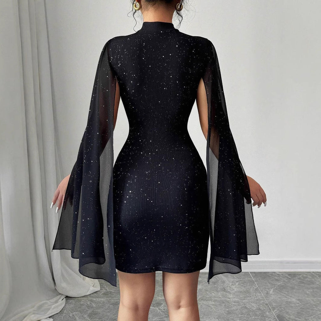 Women's Shimmering Evening Dress with Flowing Sleeves
