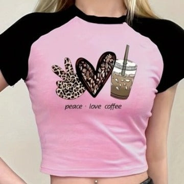 Women's Crop T-Shirt with Coffee Motif