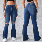 Women's High-Waisted Flared Jeans with Ripped Details