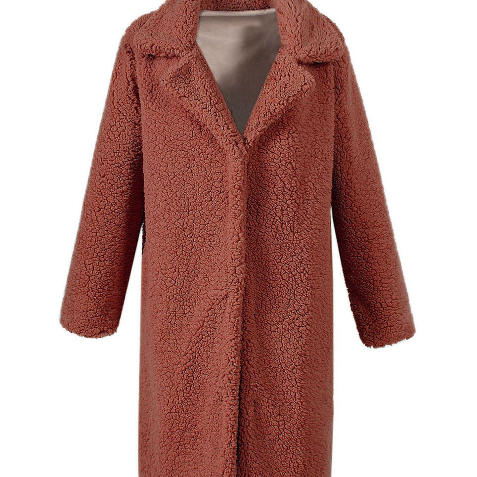 Women's Fluffy Boucle Coat with Elegant Lapel and Wide Cut