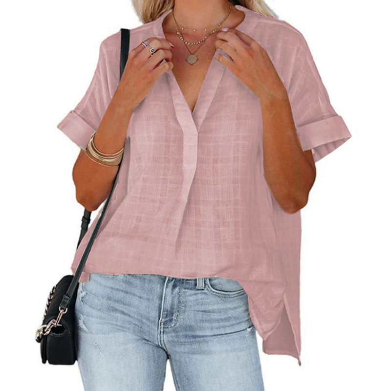 Women's Casual Blouse with Rolled Sleeves
