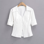Women's Blouse with Elegant Cut and Pocket Detail