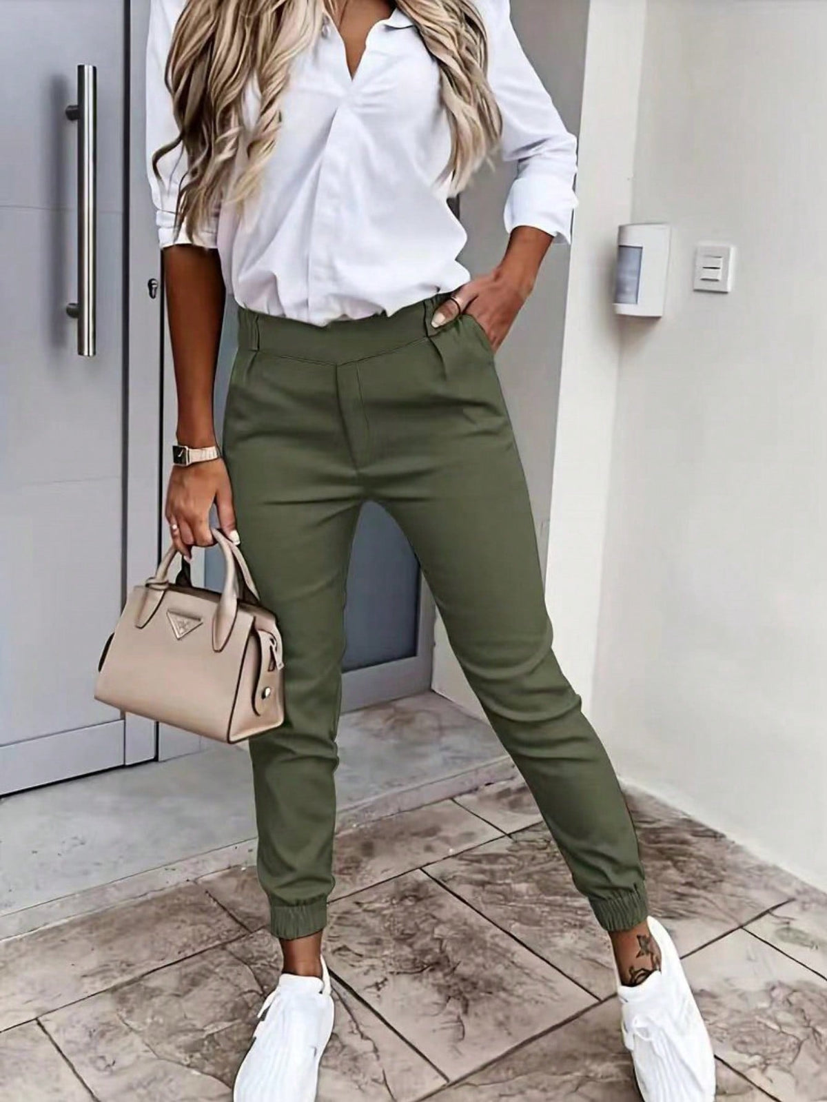 Women's Comfortable Chino Pants with Elastic Waist