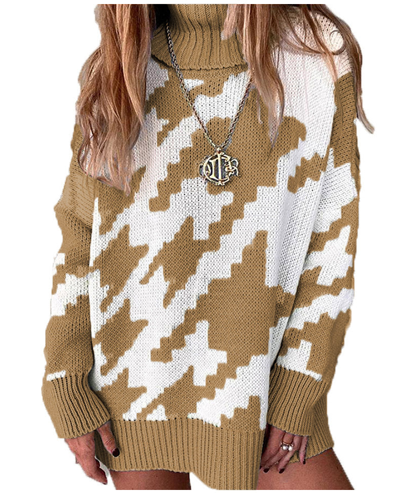 Women's Chunky Knit Sweater with Modern Chevron Pattern