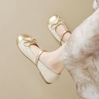 Women's Ballet Flats with Decorative Strap and Elegant Bow