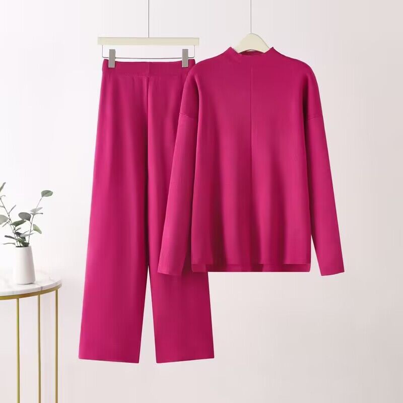 Elegant Long-Sleeve Top and Palazzo Pants Set