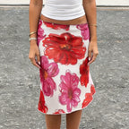 Women's Floral Maxi Skirt with Asymmetrical Hem and Elastic Waistband