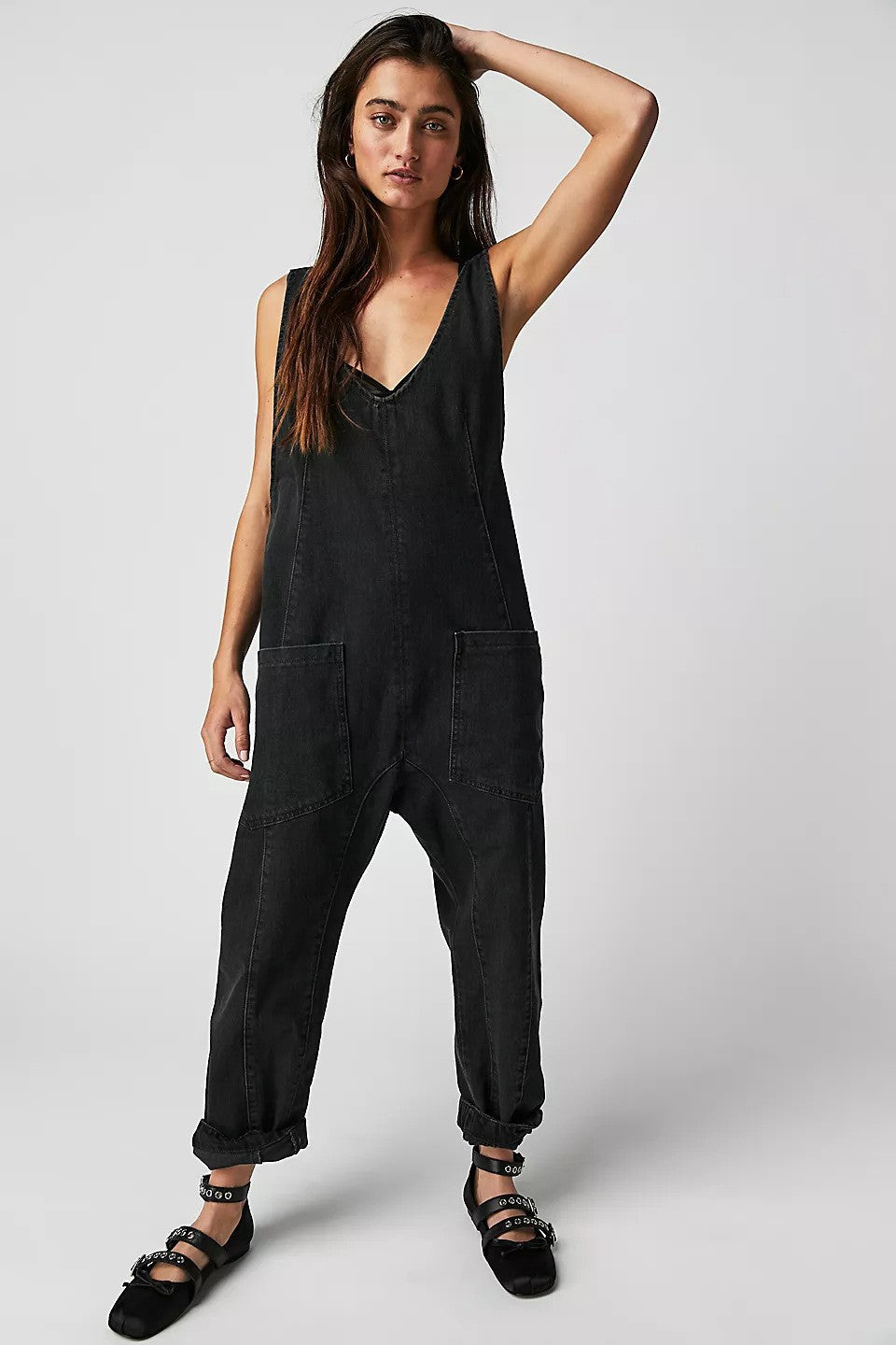 Women's Casual Denim Jumpsuit with Large Pockets