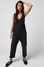 Women's Casual Denim Jumpsuit with Large Pockets