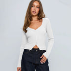 Women's Elegant Ribbed V-Neck Cardigan with Button Placket