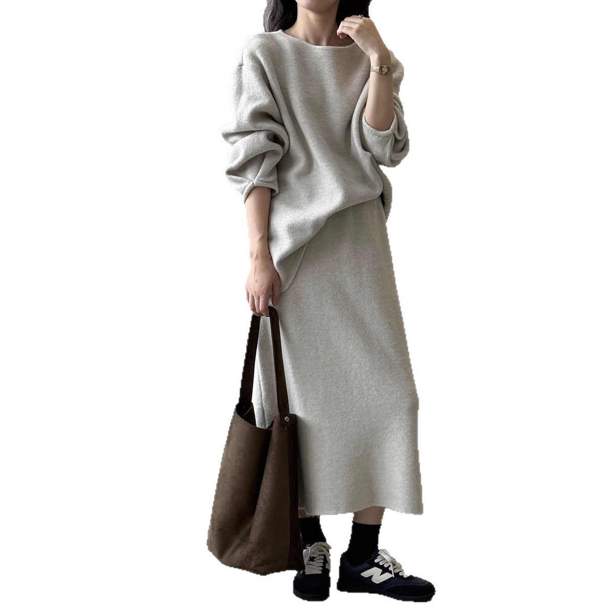 Women's Cozy Knit Set: Oversized Sweater and Midi Skirt