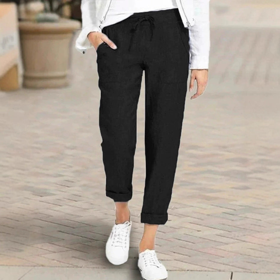 Women's Relaxed Linen Pants with Elastic Waist and Pockets