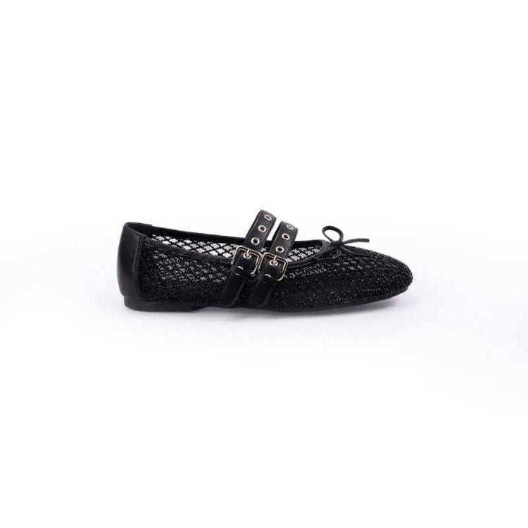 Women's Ballet Flats with Double Strap and Sparkling Look