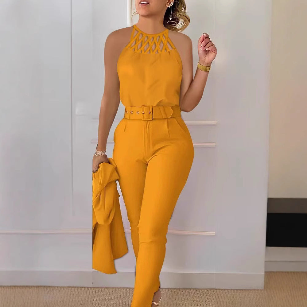 Elegant Jumpsuit with Chic Belt and Refined Cut-Out