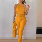 Elegant Jumpsuit with Chic Belt and Refined Cut-Out