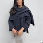 Women's Elegant Wool Cape Jacket with Asymmetrical Hem