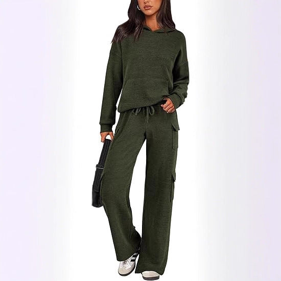 Women's Comfortable Lounge Set with Hood and Wide-Leg Pants