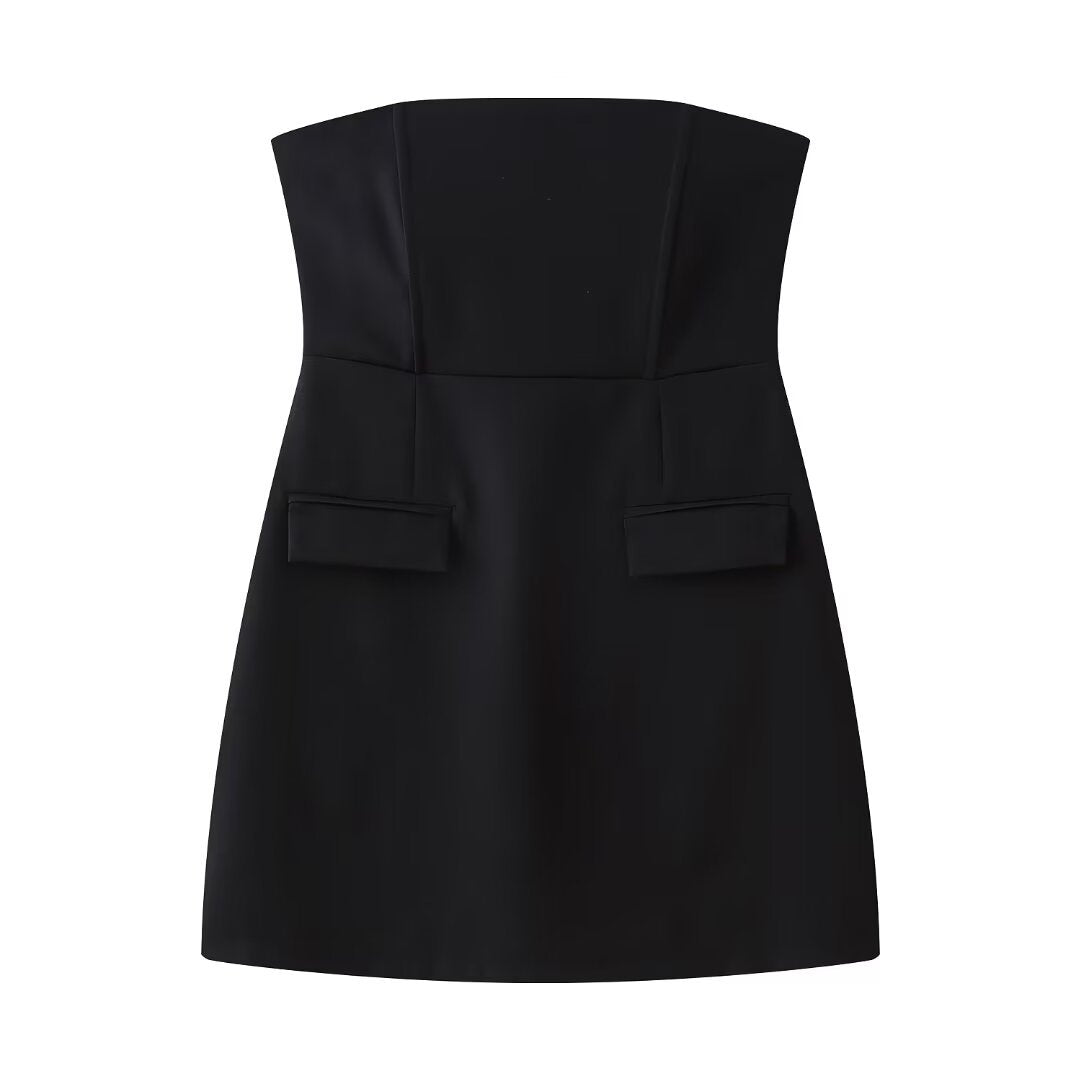 Women's Sleeveless Dress with Pockets and Slim Fit