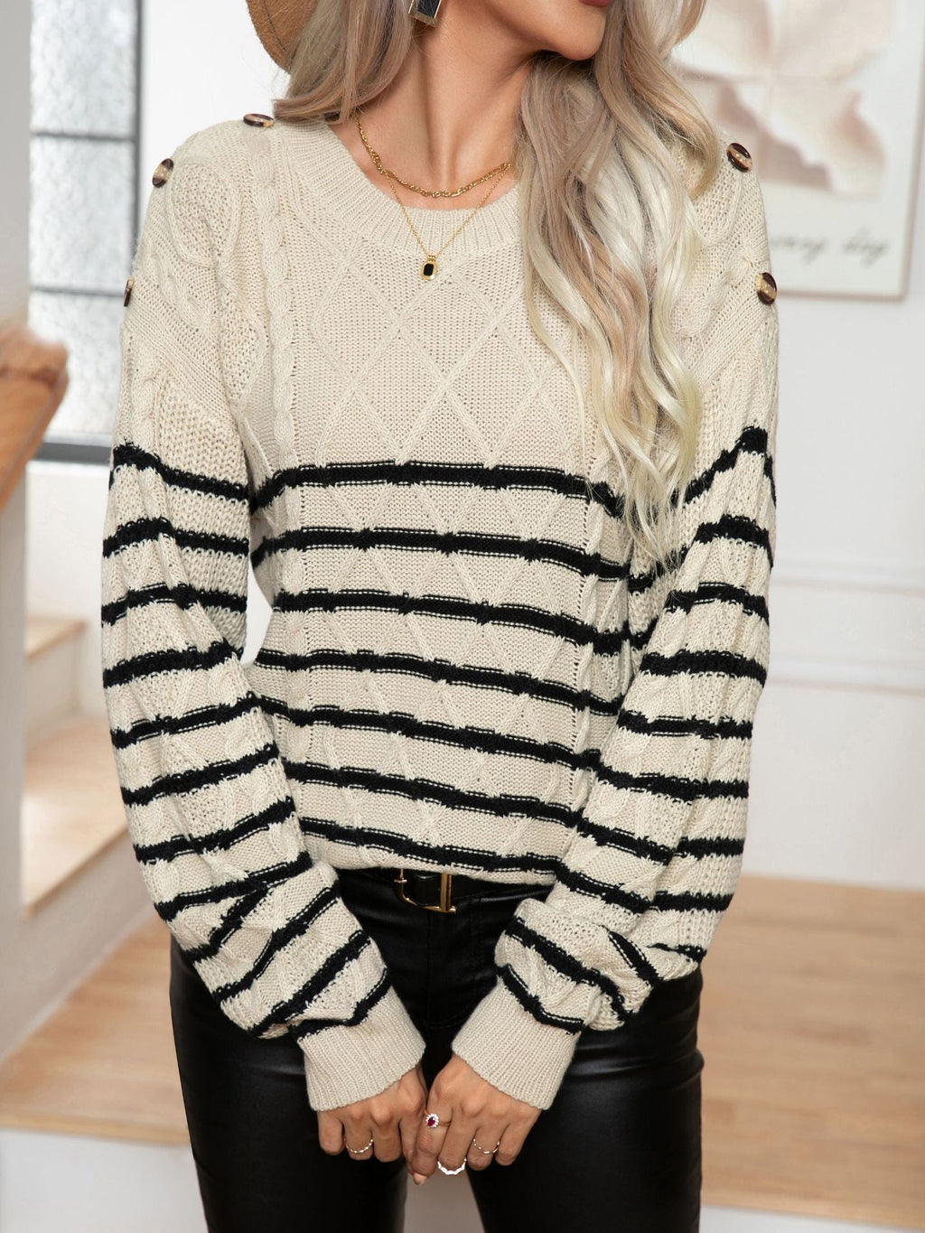 Women's Patterned Knit Sweater with Elegant Details