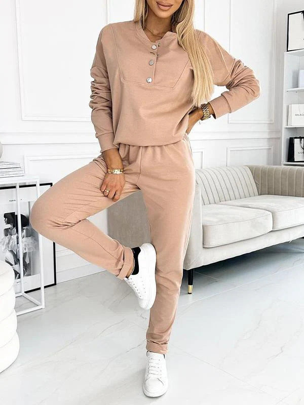 Women's Casual Jogging Suit with Elegant Button Details