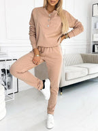 Women's Casual Jogging Suit with Elegant Button Details