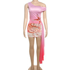 Women's One-Shoulder Beach Dress with Maritime Motif