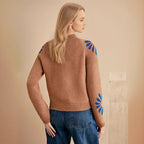 Women's Colorful Knit Sweater with Floral Pattern