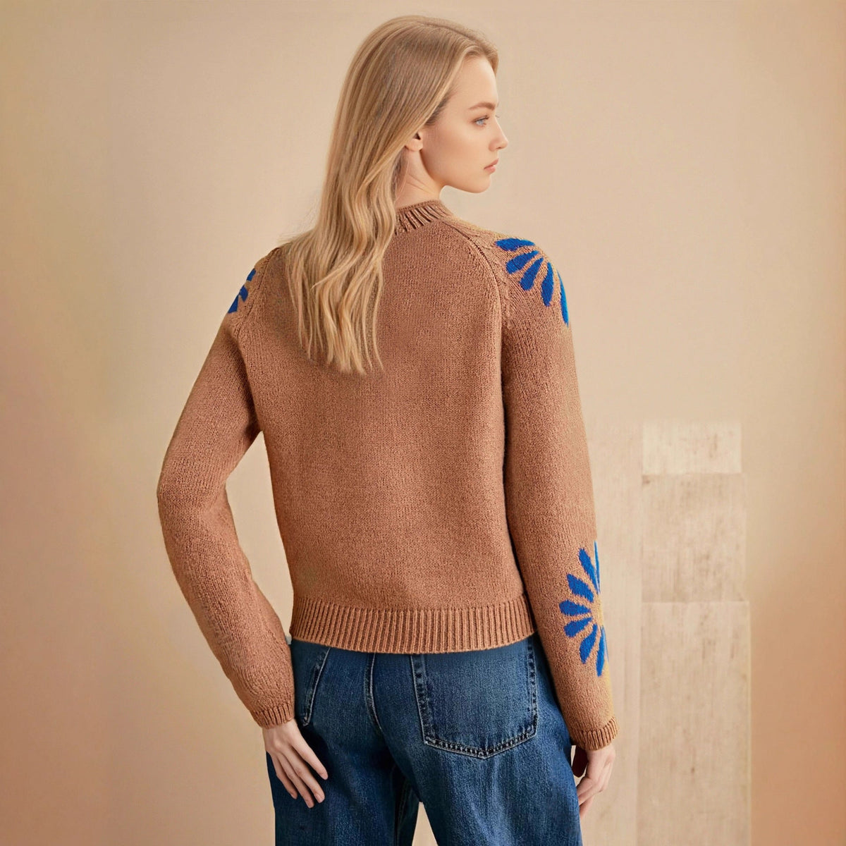 Women's Colorful Knit Sweater with Floral Pattern