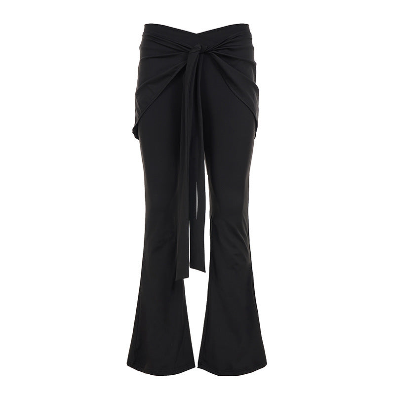 Women's Elegant Flared Pants with Wide Hem and Tie Waist