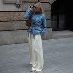 Women's Elegant Denim Jacket with Adjustable Waist